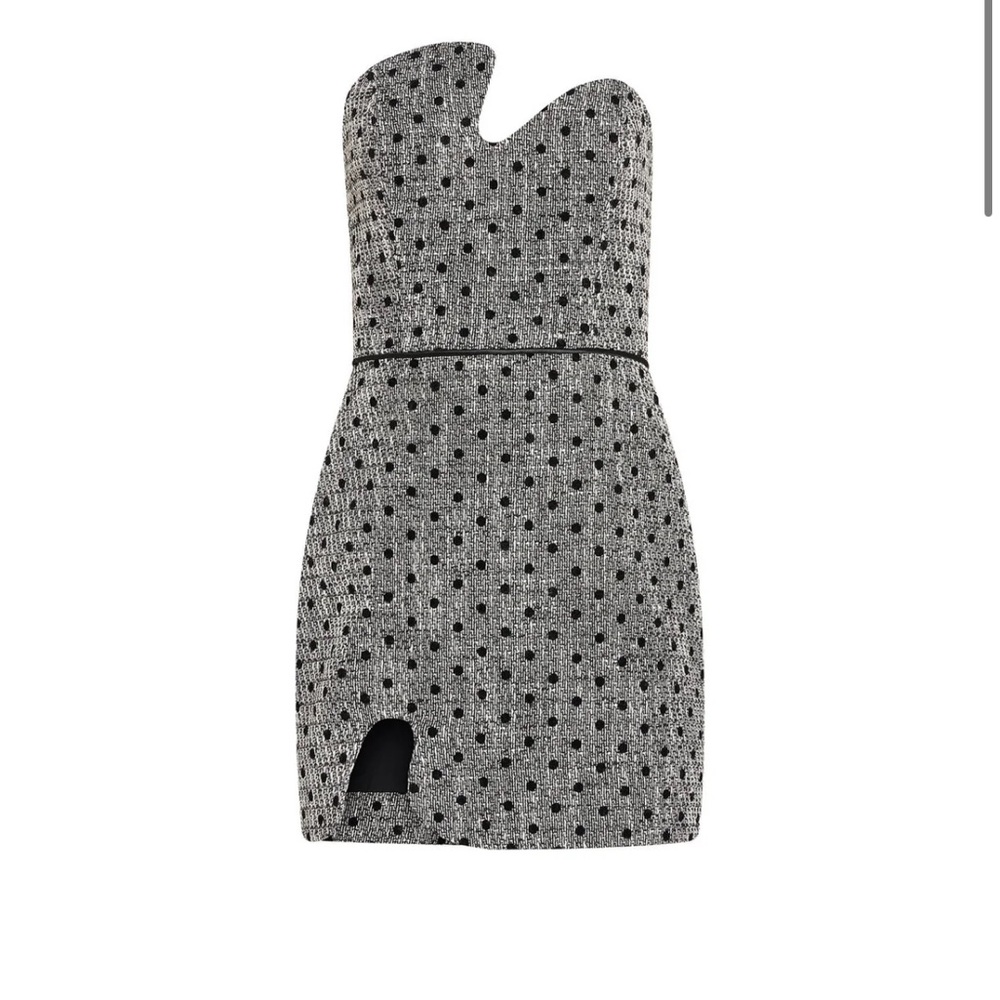 Amanda Uprichard Puzzle Strapless Black & White Polkadot TweedMini Dress Large - Picture 4 of 4